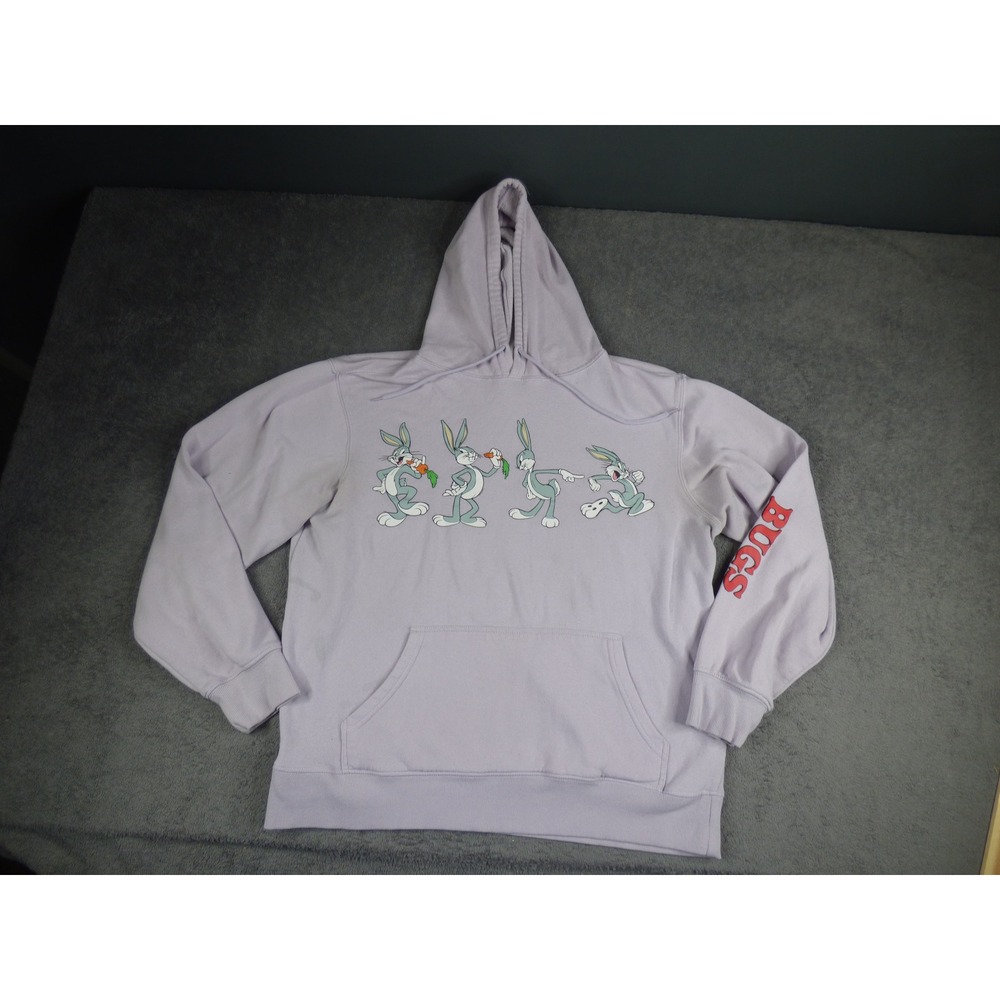 Looney Tunes Bugs Bunny Graphic Hoodie Lavender Purple Sweatshirt Womens Large